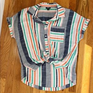 Rolled cuff short sleeve striped top